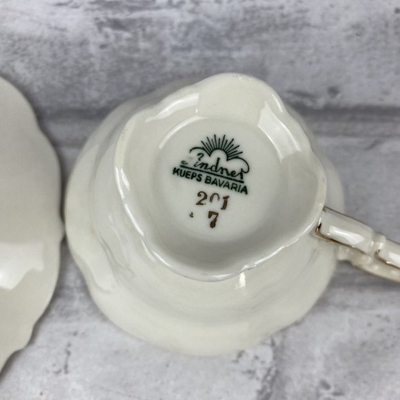 Lindner Kueps Bavaria Green & Gold Gilt Demitasse Cup Saucer Vintage - Picture 5 of 6